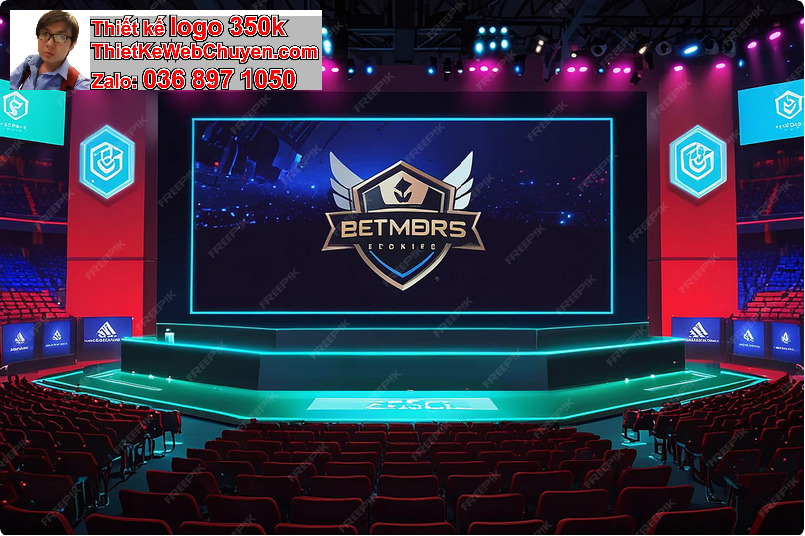 Ứng dụng logo online trên backdrop sân khấu khai trương T