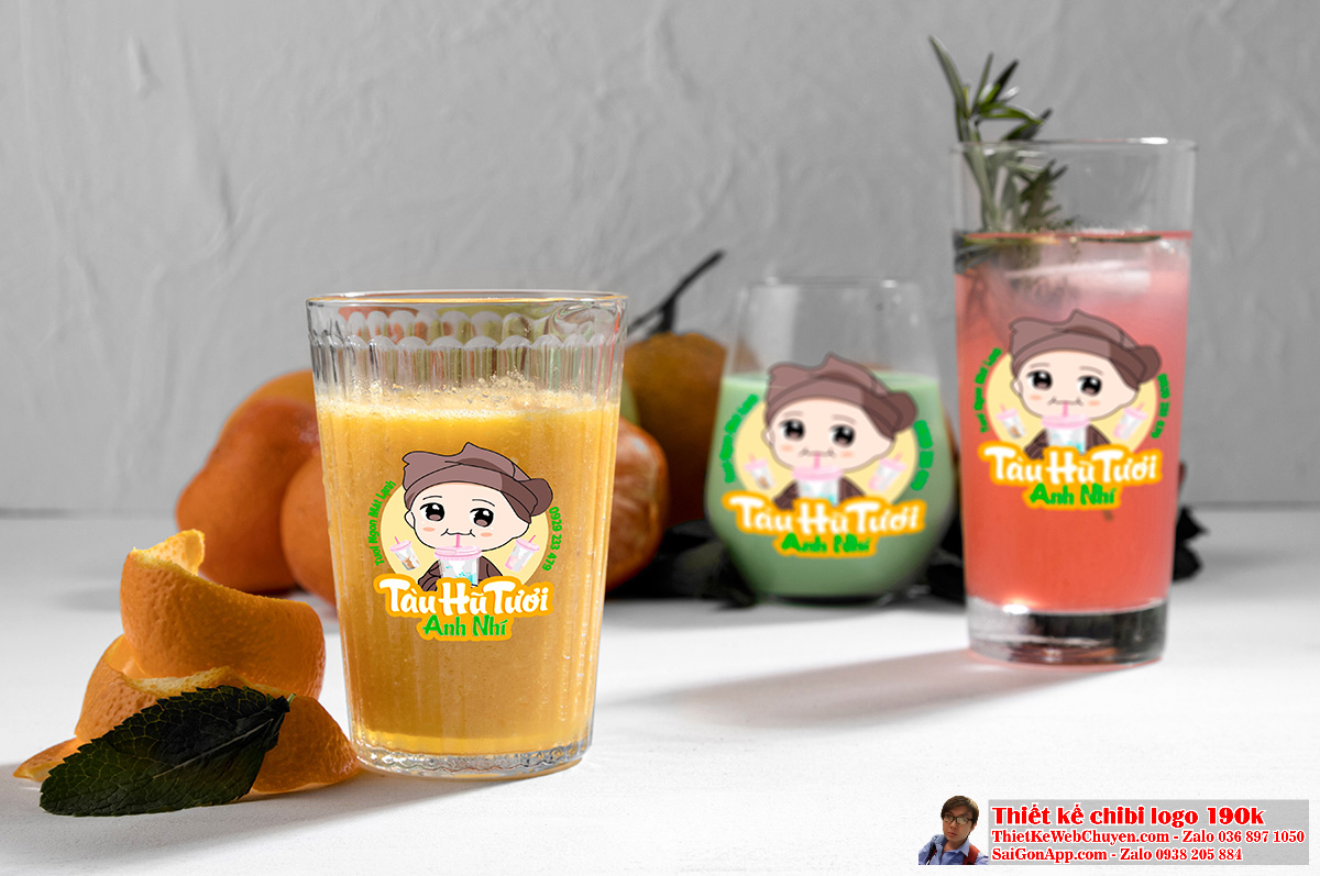 Vẽ chibi bà lão đang uống tàu hũ tươi để thiết kế logo - Chi tiết mặt