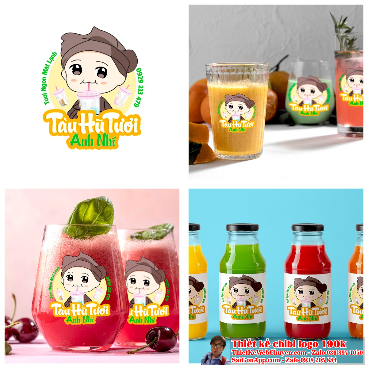 Vẽ chibi bà lão đang uống tàu hũ tươi để thiết kế logo - Ứng dụng