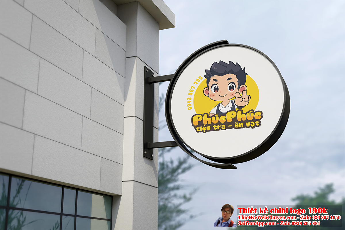 Vẽ chibi cậu bé dễ thương đang mỉm cười vui vẻ để thiết kế logo 3