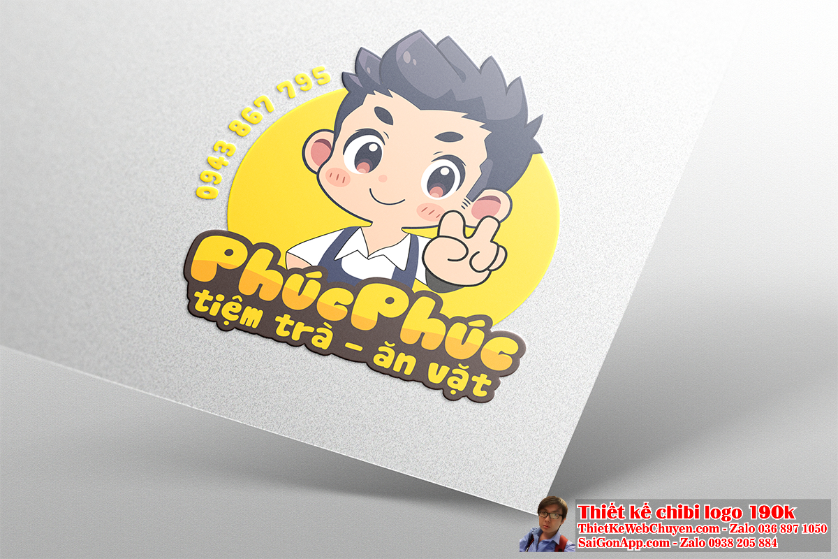 Vẽ chibi cậu bé dễ thương đang mỉm cười vui vẻ để thiết kế logo 4