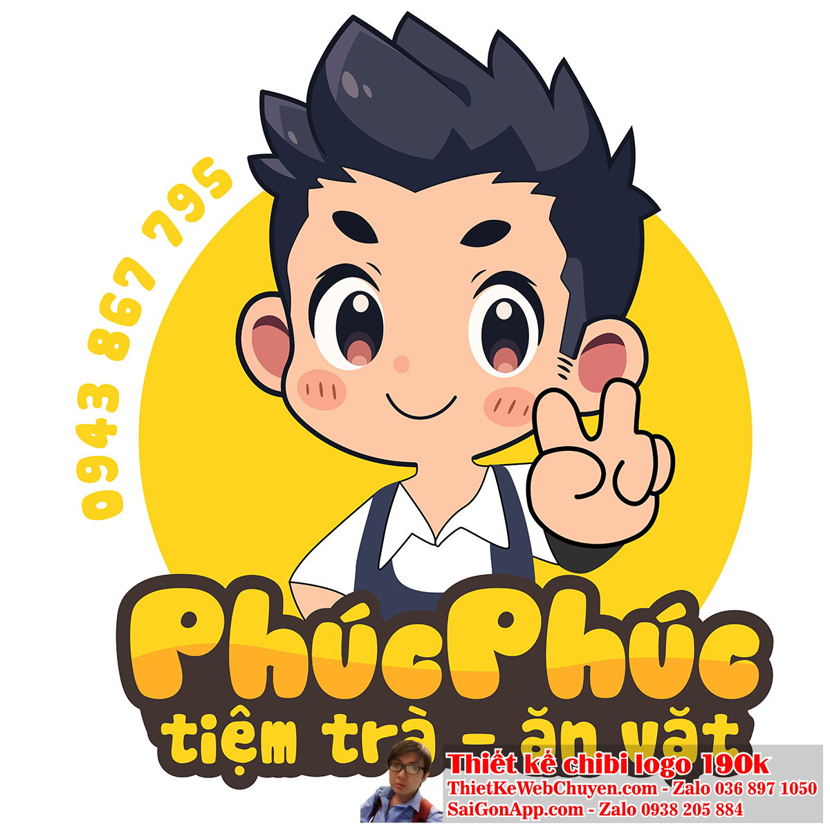Vẽ chibi cậu bé dễ thương đang mỉm cười vui vẻ để thiết kế logo 1