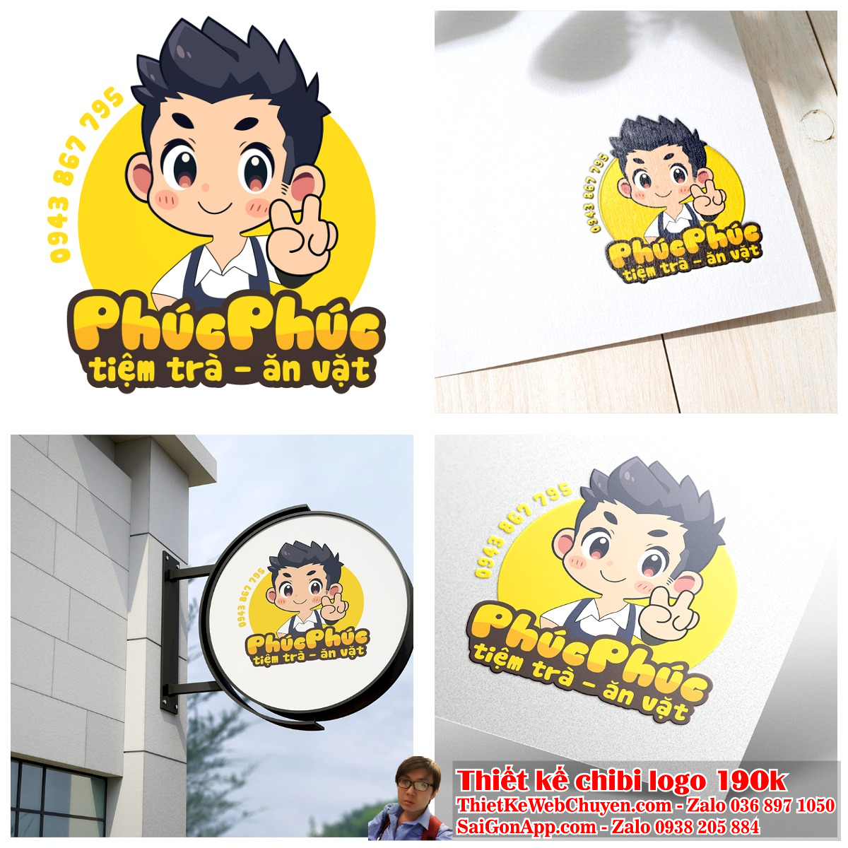 Vẽ chibi cậu bé dễ thương đang mỉm cười vui vẻ để thiết kế logo 5
