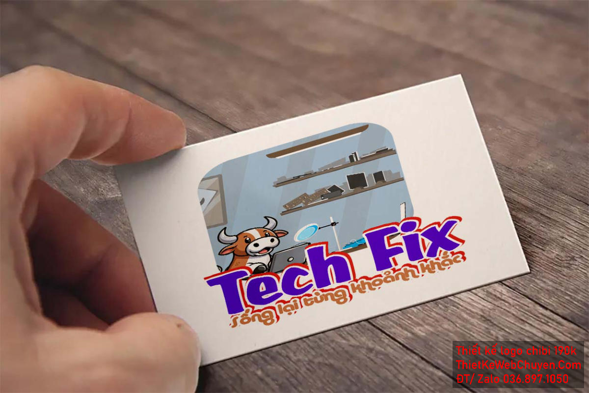 Vẽ chibi chú bò đang sửa chữa máy tính để thiết kế logo Vẽ chibi chú bò đang sửa chữa máy tính để thiết kế logo