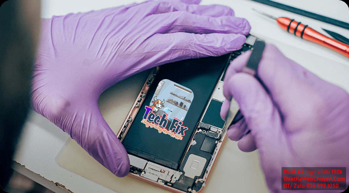 Vẽ chibi chú bò đang sửa chữa máy tính để thiết kế logo Vẽ chibi chú bò đang sửa chữa máy tính để thiết kế logo