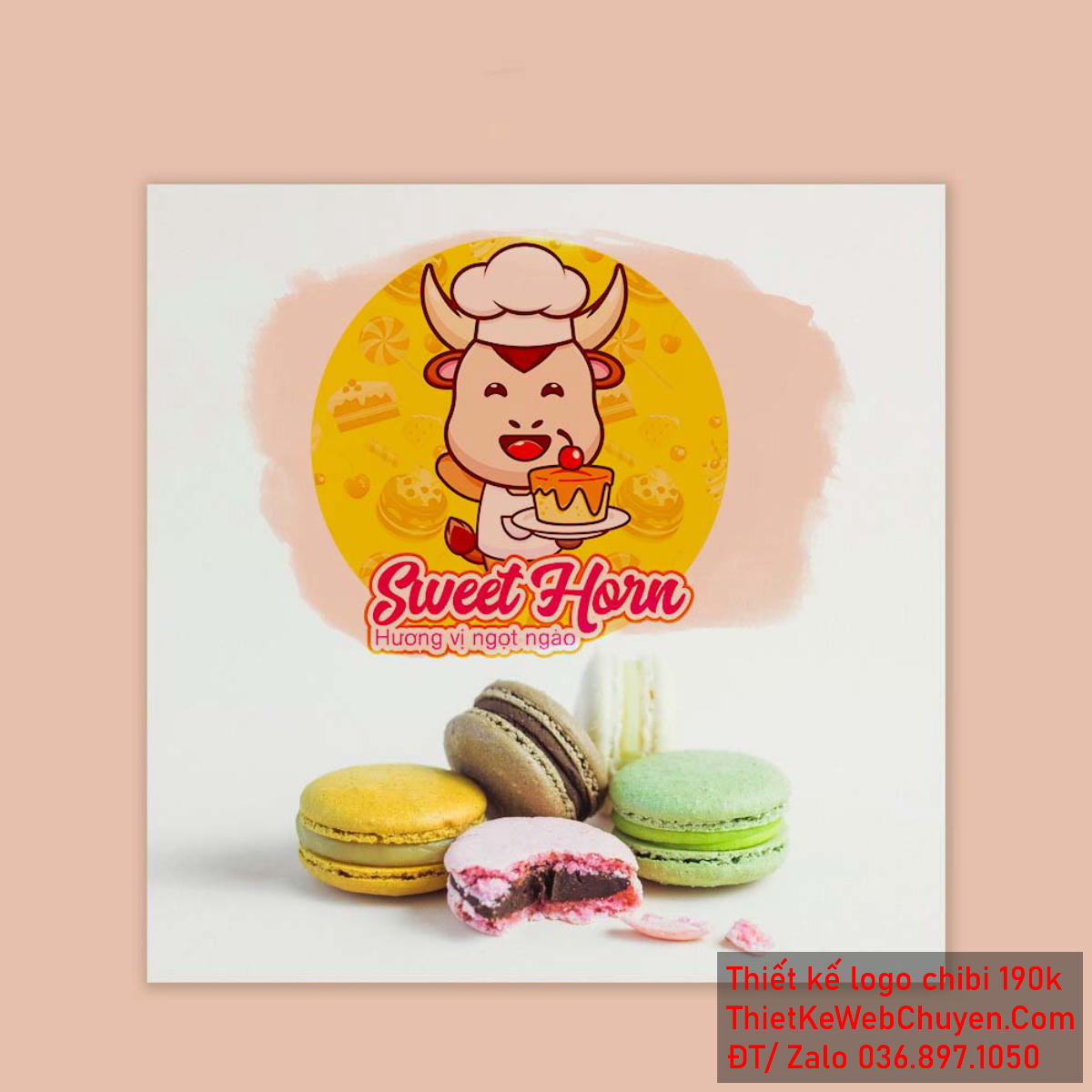 Vẽ chibi chú bò đầu bếp dễ thương bán bánh ngọt để thiết kế logo Vẽ chibi chú bò đầu bếp dễ thương bán bánh ngọt để thiết kế logo