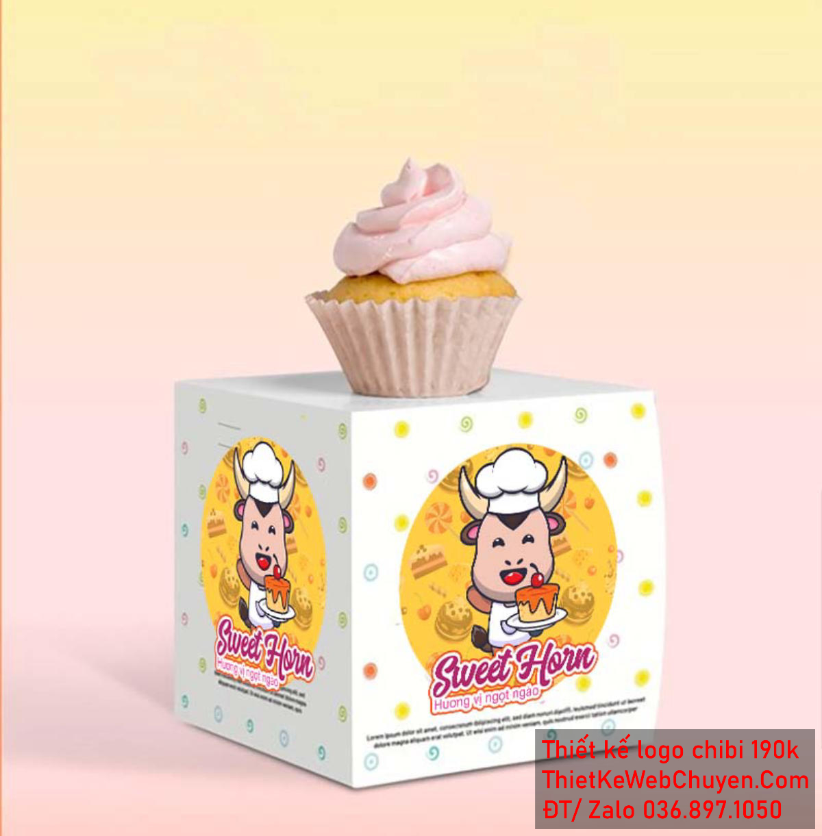 Vẽ chibi chú bò đầu bếp dễ thương bán bánh ngọt để thiết kế logo Vẽ chibi chú bò đầu bếp dễ thương bán bánh ngọt để thiết kế logo