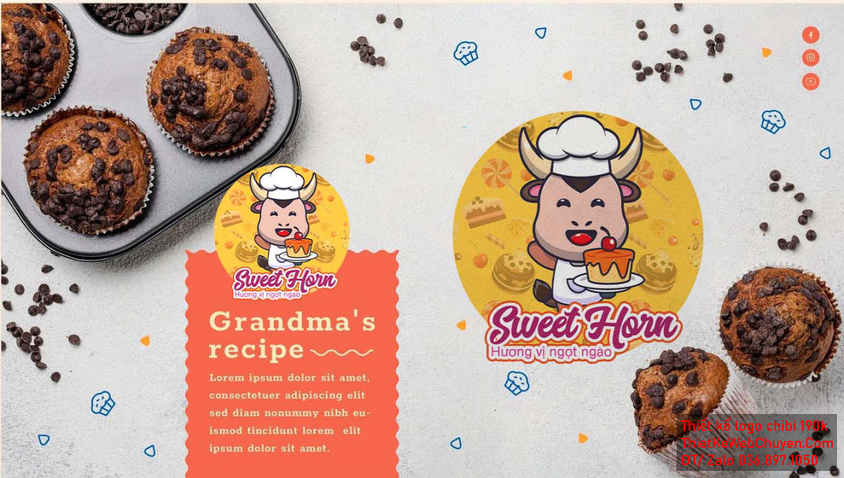 Vẽ chibi chú bò đầu bếp dễ thương bán bánh ngọt để thiết kế logo Vẽ chibi chú bò đầu bếp dễ thương bán bánh ngọt để thiết kế logo