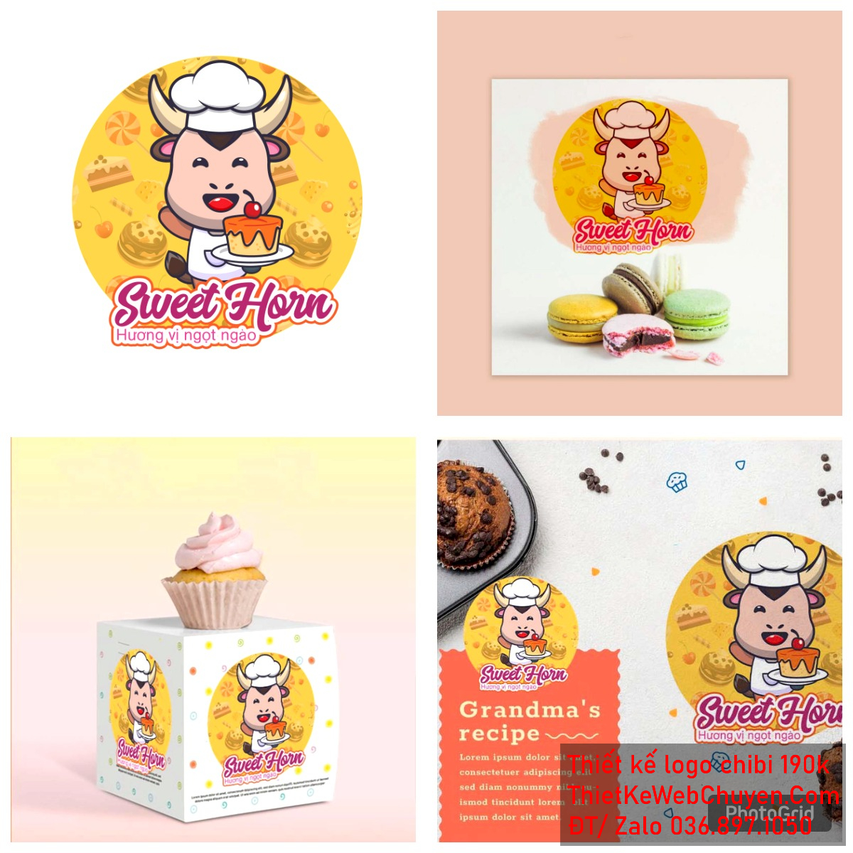 Vẽ chibi chú bò đầu bếp dễ thương bán bánh ngọt để thiết kế logo Vẽ chibi chú bò đầu bếp dễ thương bán bánh ngọt để thiết kế logo