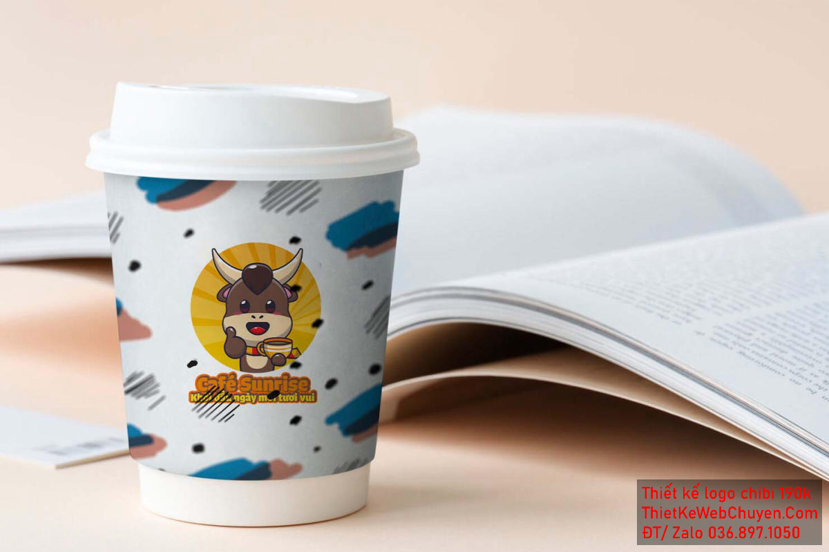 Vẽ chibi chú bò nâu dễ thương đang uống cà phê vui vẻ để thiết kế logo Vẽ chibi chú bò nâu dễ thương đang uống cà phê vui vẻ để thiết kế logo