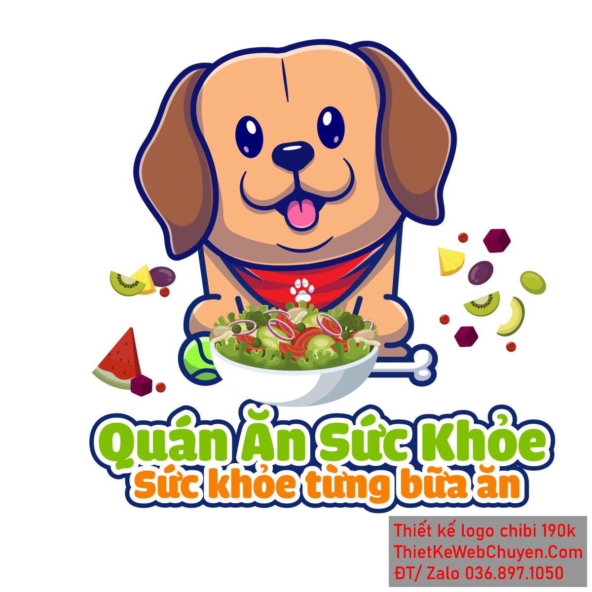 Vẽ chibi chú chó cười vui vẻ bán đồ ăn để thiết kế logo Vẽ chibi chú chó cười vui vẻ bán đồ ăn để thiết kế logo