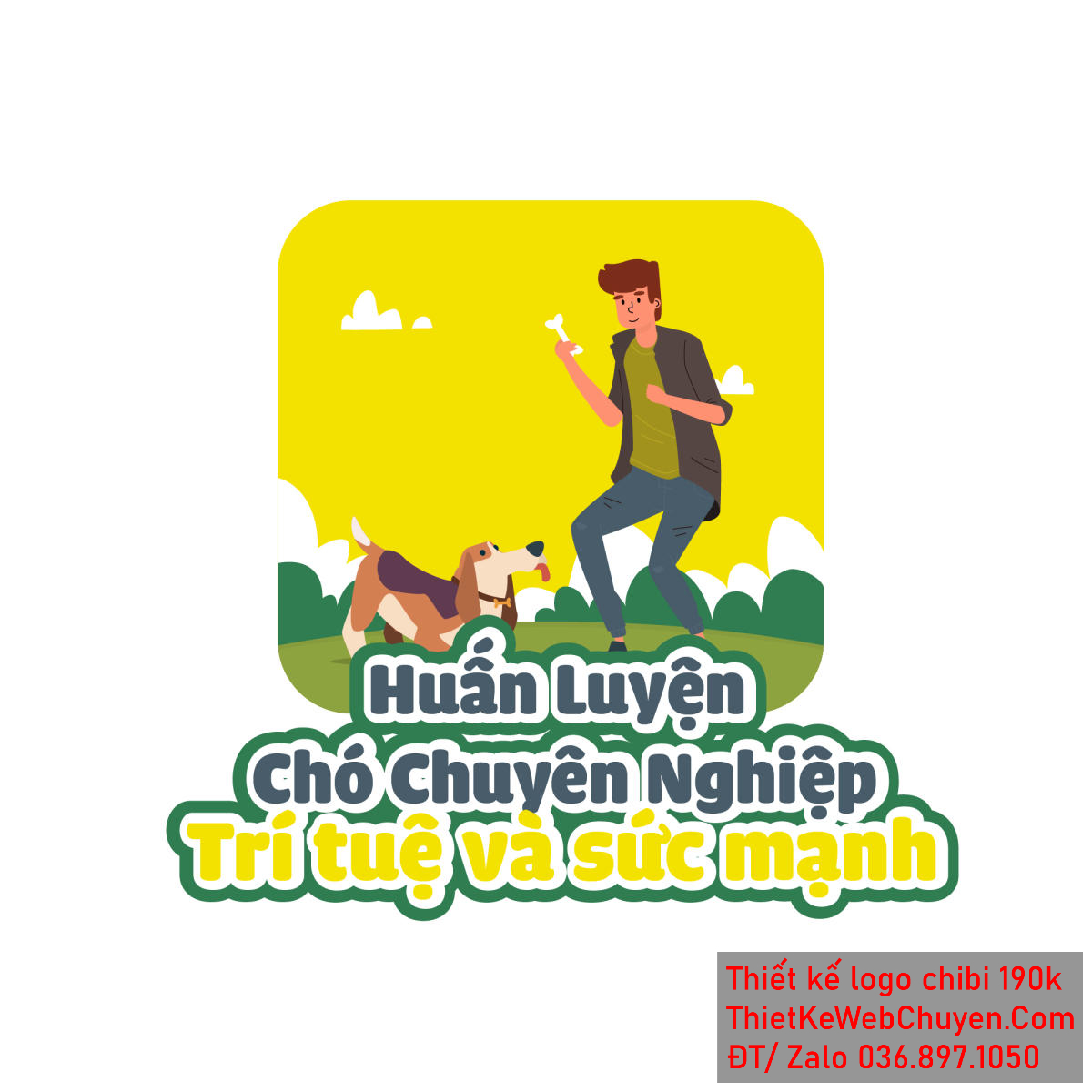 Vẽ chibi chú chó đang chơi cùng người đàn ông trong vườn để thiết kế logo Vẽ chibi chú chó đang chơi cùng người đàn ông trong vườn để thiết kế logo