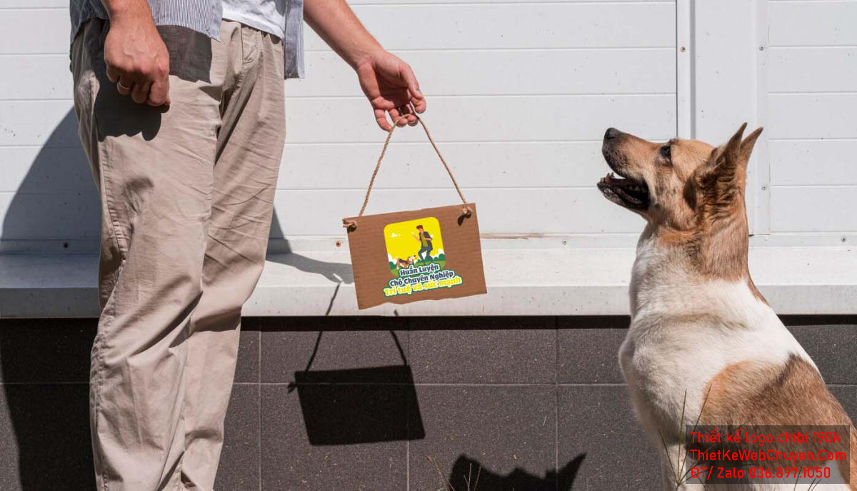 Vẽ chibi chú chó đang chơi cùng người đàn ông trong vườn để thiết kế logo Vẽ chibi chú chó đang chơi cùng người đàn ông trong vườn để thiết kế logo