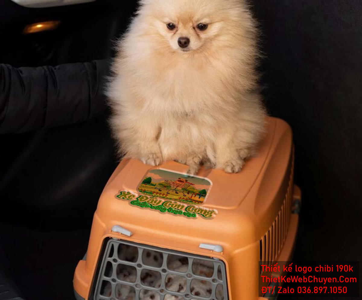 Vẽ chibi chú chó đang ngồi trên xe đẩy trong khu vườn để thiết kế logo Vẽ chibi chú chó đang ngồi trên xe đẩy trong khu vườn để thiết kế logo