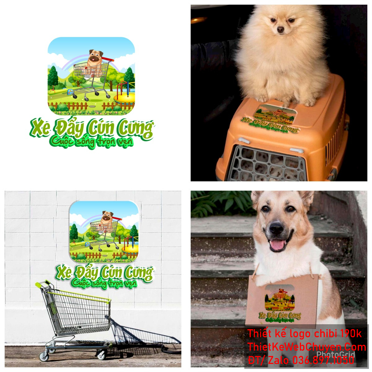 Vẽ chibi chú chó đang ngồi trên xe đẩy trong khu vườn để thiết kế logo Vẽ chibi chú chó đang ngồi trên xe đẩy trong khu vườn để thiết kế logo