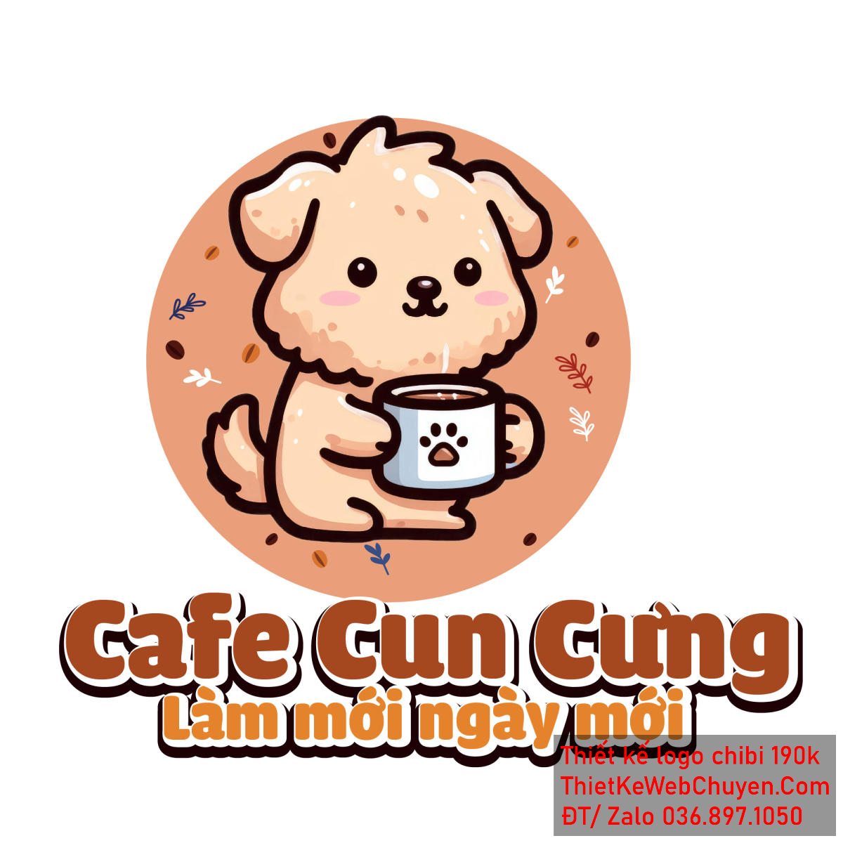 Vẽ chibi chú chó dễ thương cầm cốc cà phê để thiết kế logo Vẽ chibi chú chó dễ thương cầm cốc cà phê để thiết kế logo mẫu 1