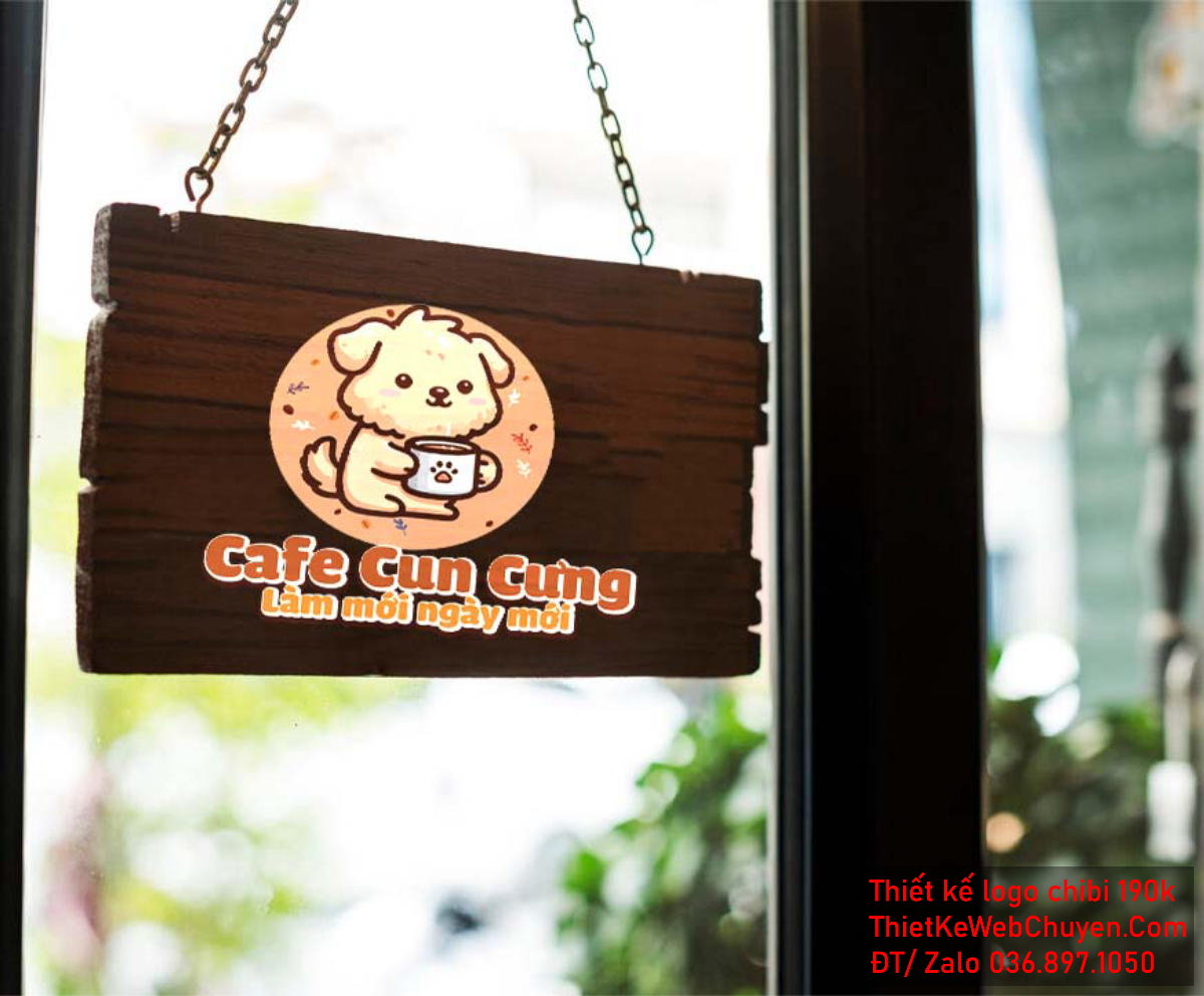 Vẽ chibi chú chó dễ thương cầm cốc cà phê để thiết kế logo Vẽ chibi chú chó dễ thương cầm cốc cà phê để thiết kế logo mẫu 3