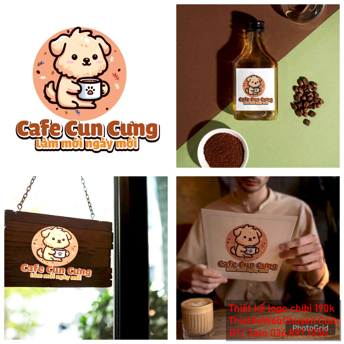 Vẽ chibi chú chó dễ thương cầm cốc cà phê để thiết kế logo Vẽ chibi chú chó dễ thương cầm cốc cà phê để thiết kế logo mẫu 5