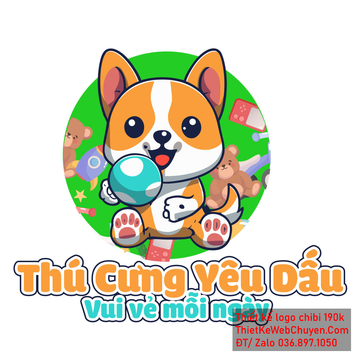 Vẽ chibi chú chó lông trắng cam đang chơi bóng vui vẻ để thiết kế logo Vẽ chibi chú chó lông trắng cam đang chơi bóng vui vẻ để thiết kế logo