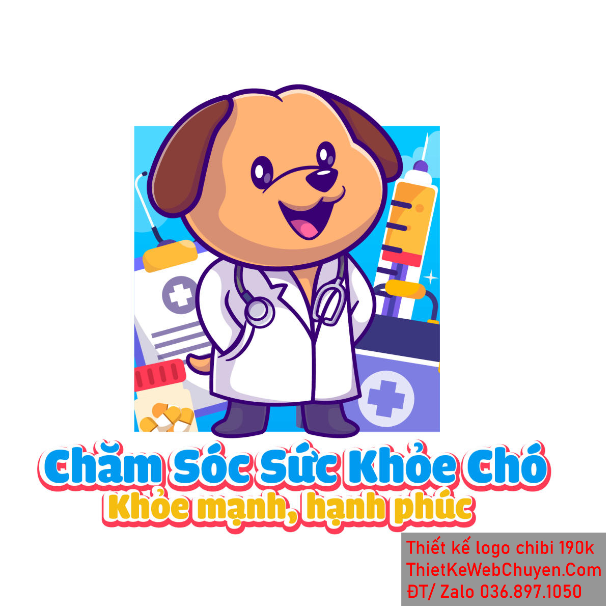 Vẽ chibi chú chó mặc áo blouse khám sức khỏe để thiết kế logo Vẽ chibi chú chó mặc áo blouse khám sức khỏe để thiết kế logo