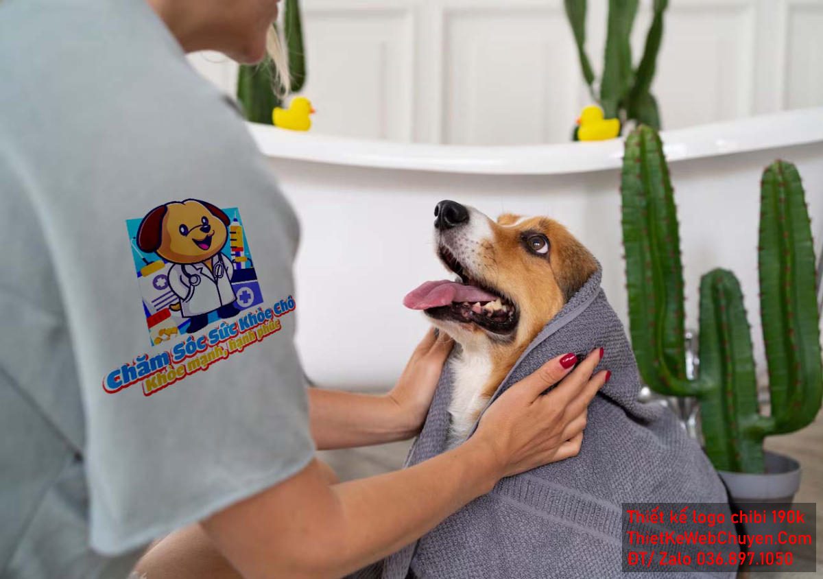 Vẽ chibi chú chó mặc áo blouse khám sức khỏe để thiết kế logo Vẽ chibi chú chó mặc áo blouse khám sức khỏe để thiết kế logo