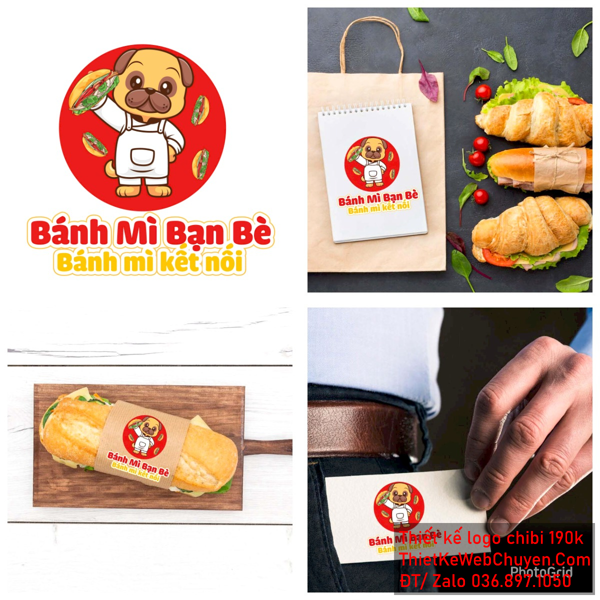 Vẽ chibi chú chó mặc tạp dề trắng bán bánh mì để thiết kế logo Vẽ chibi chú chó mặc tạp dề trắng bán bánh mì để thiết kế logo