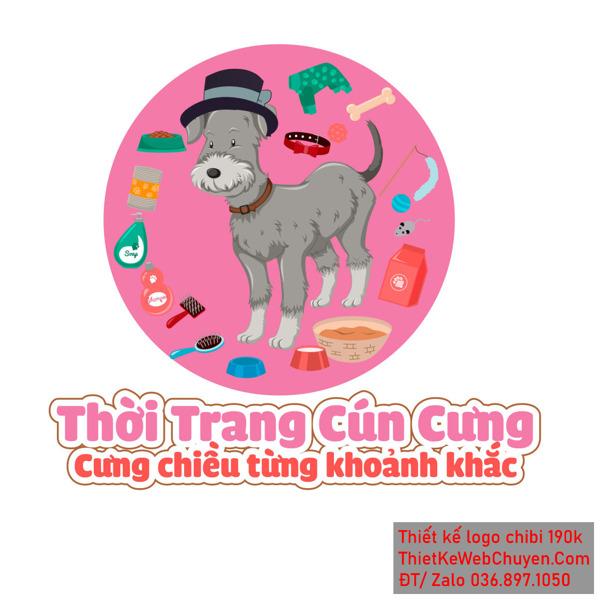 Vẽ chibi chú chó xám cao to đội mũ đen bán thời trang thú cưng để thiết kế logo Vẽ chibi chú chó xám cao to đội mũ đen bán thời trang thú cưng để thiết kế logo