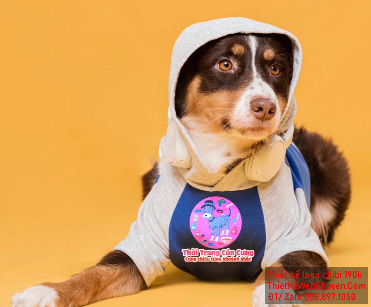 Vẽ chibi chú chó xám cao to đội mũ đen bán thời trang thú cưng để thiết kế logo Vẽ chibi chú chó xám cao to đội mũ đen bán thời trang thú cưng để thiết kế logo