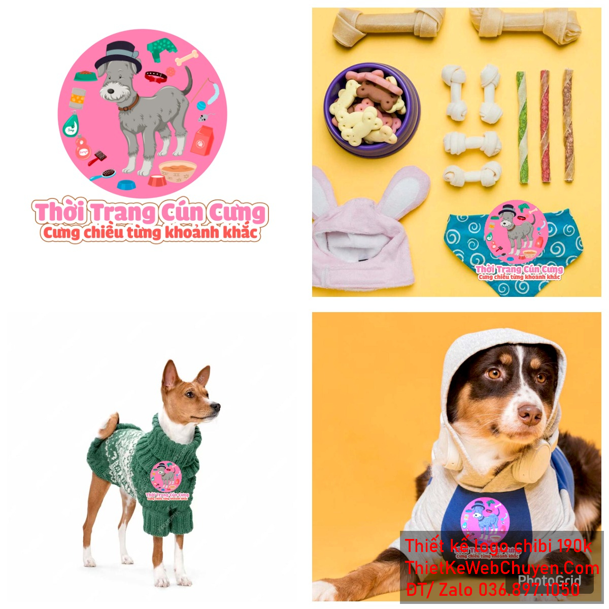 Vẽ chibi chú chó xám cao to đội mũ đen bán thời trang thú cưng để thiết kế logo Vẽ chibi chú chó xám cao to đội mũ đen bán thời trang thú cưng để thiết kế logo