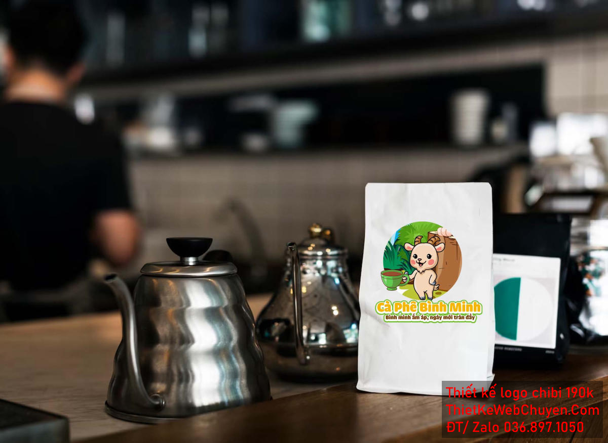 Chi tiết khuôn mặt khi vẽ chibi chú dê con uống cà phê vui vẻ để thiết kế logo