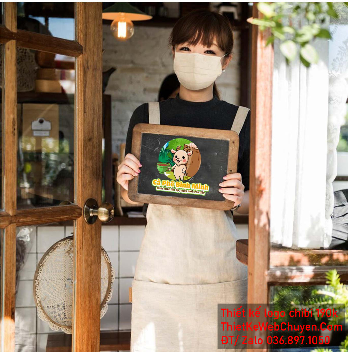 Màu sắc ứng dụng trong vẽ chibi chú dê con uống cà phê vui vẻ để thiết kế logo