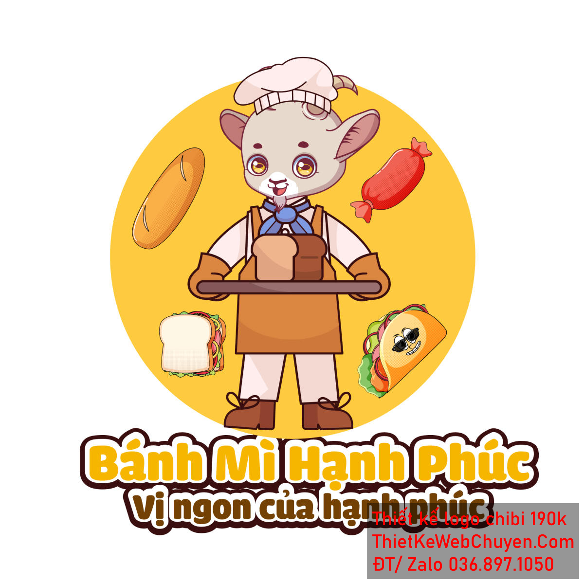 Vẽ chibi chú dê đầu bếp bán bánh mì để thiết kế logo Vẽ chibi chú dê đầu bếp bán bánh mì để thiết kế logo mẫu 1
