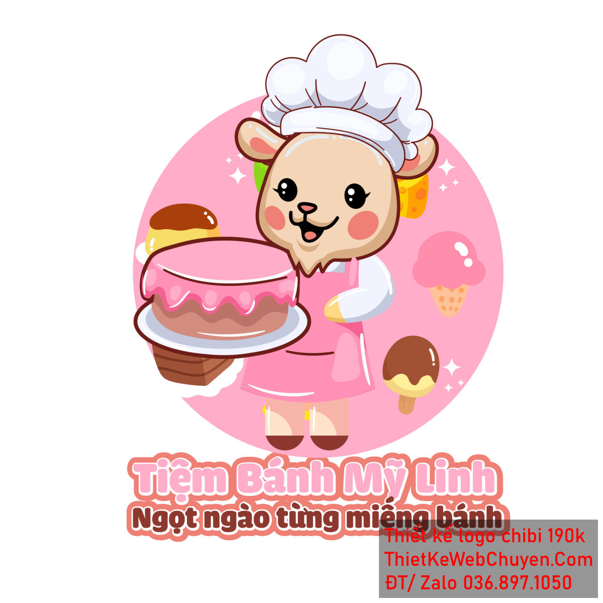 Vẽ chibi chú dê đầu bếp bán bánh ngọt để thiết kế logo - Ảnh 1