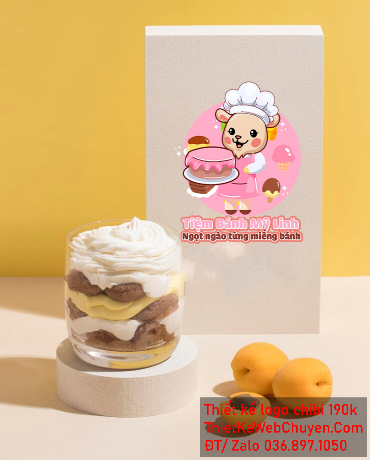 Vẽ chibi chú dê đầu bếp bán bánh ngọt để thiết kế logo - Ảnh 2