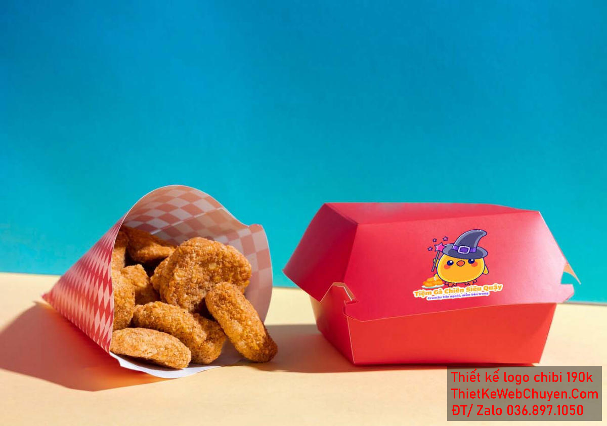 Vẽ chibi chú gà con đội mũ xanh cầm ngôi sao bán gà chiên để thiết kế logo Biến thể Logo Gà Con Phù Thủy