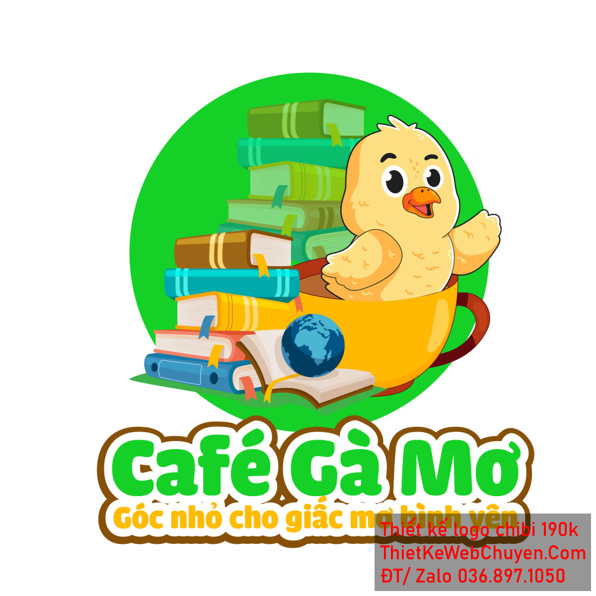 Vẽ chibi chú gà con uống cà phê trong tiệm sách để thiết kế logo Mẫu Vẽ chibi chú gà con uống cà phê trong tiệm sách để thiết kế logo