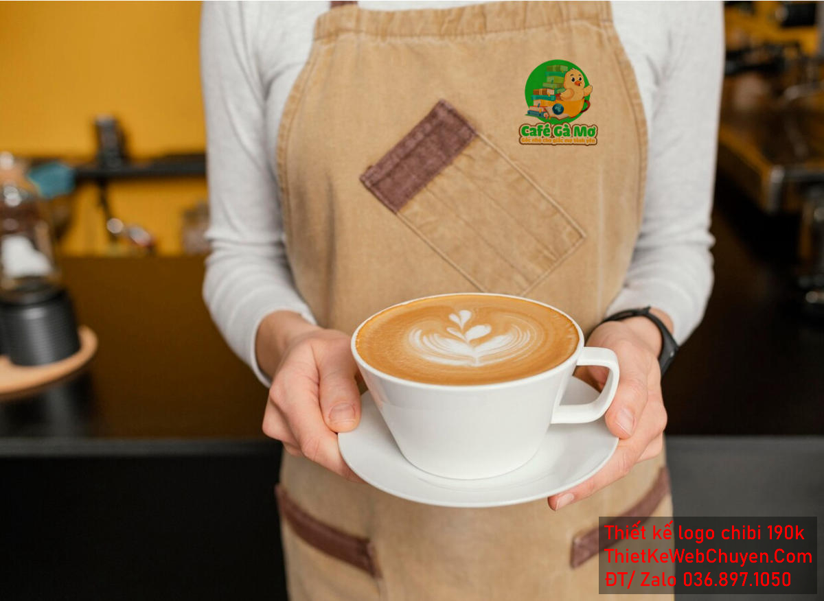 Vẽ chibi chú gà con uống cà phê trong tiệm sách để thiết kế logo Biến thể Vẽ chibi chú gà con uống cà phê trong tiệm sách