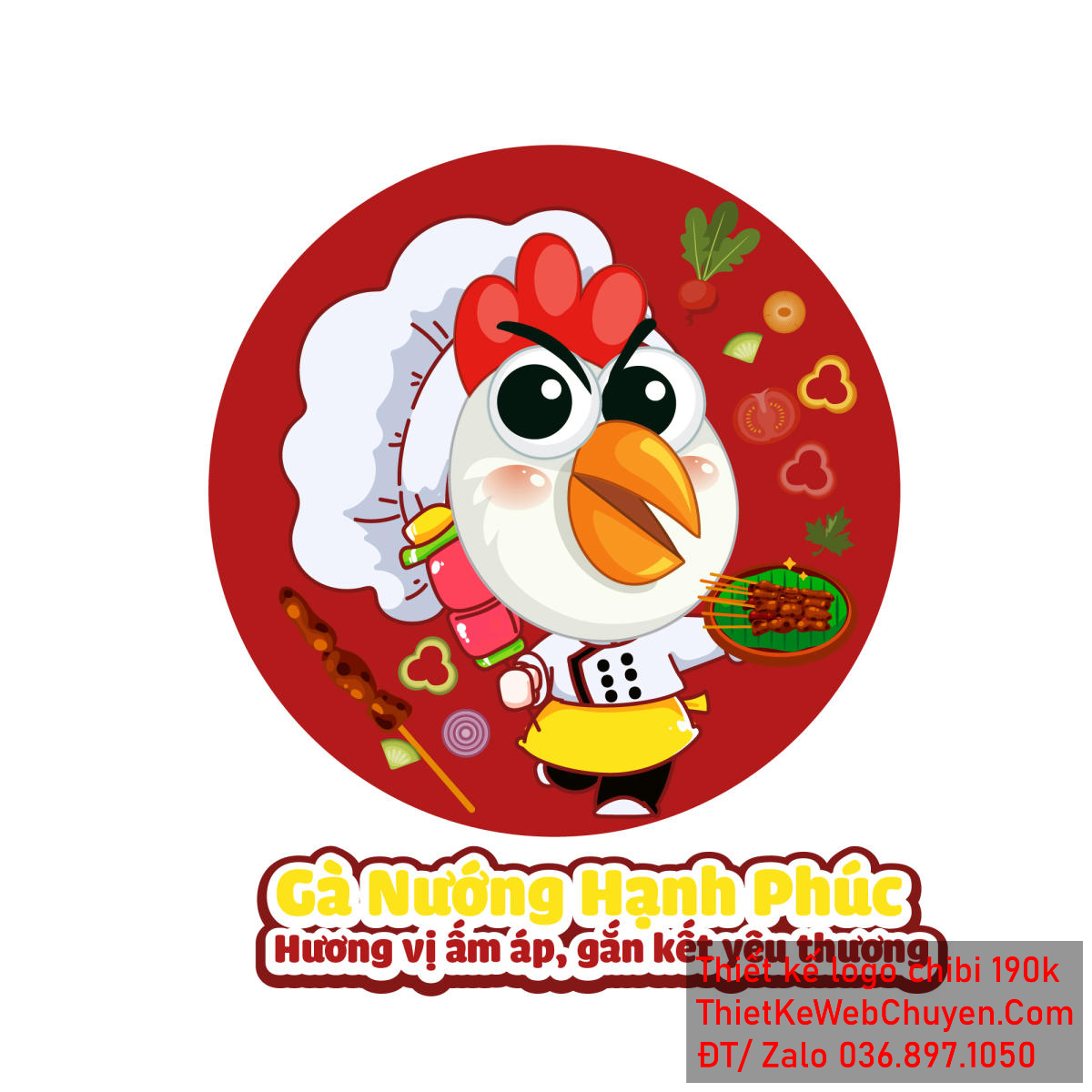 Vẽ chibi chú gà đầu bếp mặt to bán thịt nướng để thiết kế logo Mẫu Vẽ chibi chú gà đầu bếp mặt to bán thịt nướng để thiết kế logo