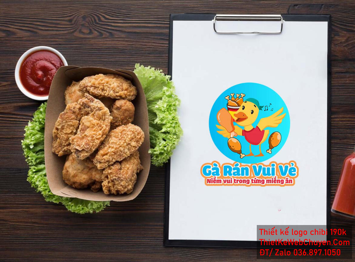 Vẽ chibi chú gà đội mũ xanh bán gà rán để thiết kế logo Vẽ chibi chú gà đội mũ xanh bán gà rán để thiết kế logo