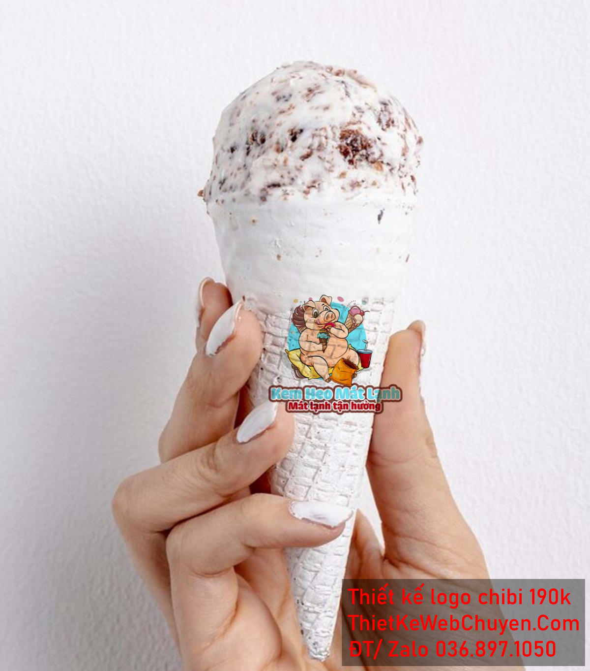 Vẽ chibi chú heo béo ăn kem trong thế giới ăn vặt để thiết kế logo Vẽ chibi chú heo béo ăn kem trong thế giới ăn vặt để thiết kế logo