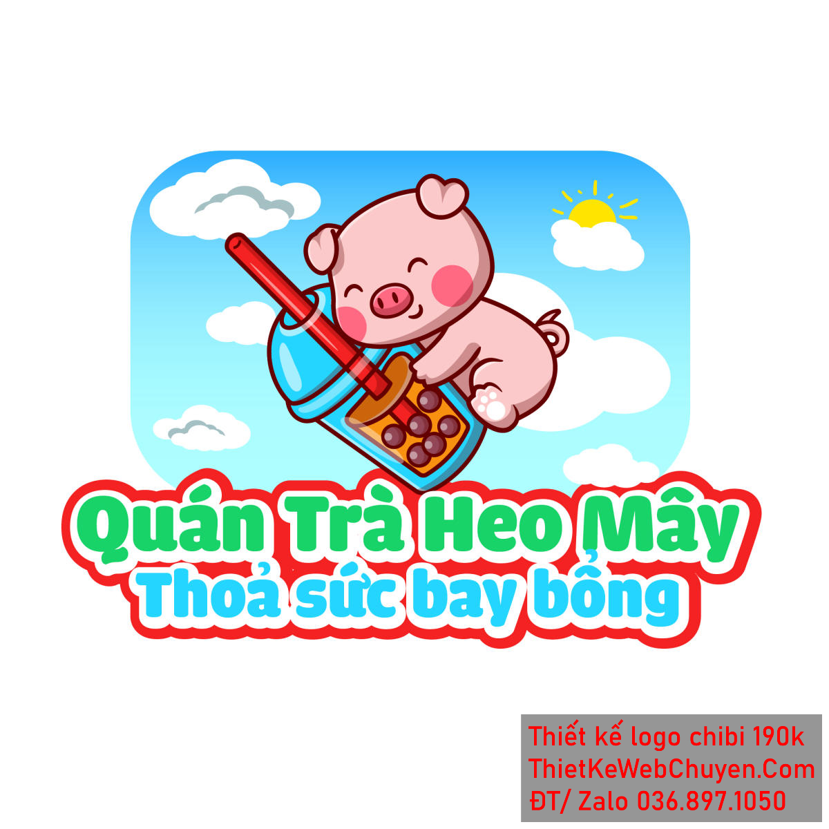 Vẽ chibi chú heo con đang ôm trà sữa bay trên trời để thiết kế logo Vẽ chibi chú heo con đang ôm trà sữa bay trên trời để thiết kế logo