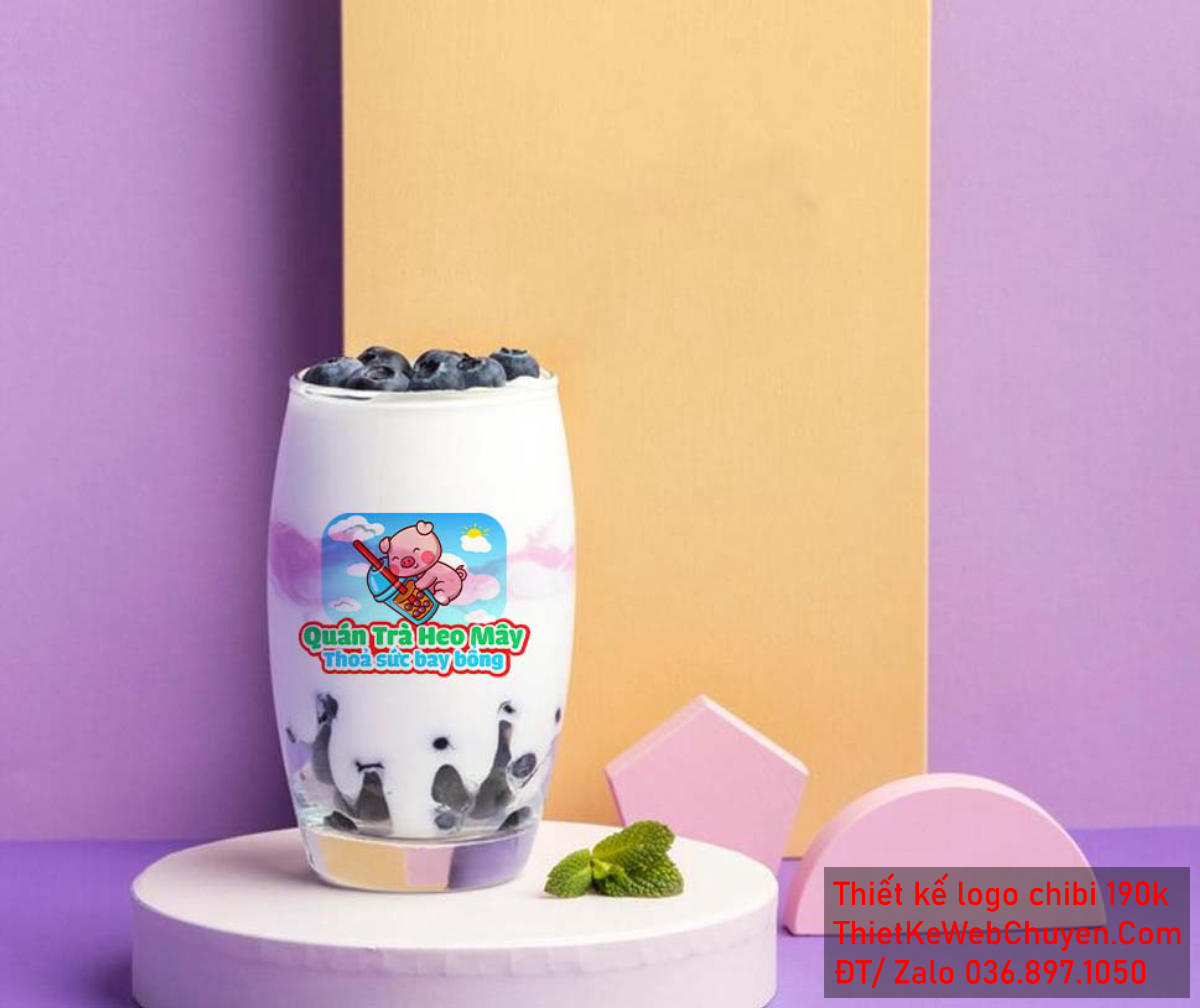 Vẽ chibi chú heo con đang ôm trà sữa bay trên trời để thiết kế logo Vẽ chibi chú heo con đang ôm trà sữa bay trên trời để thiết kế logo