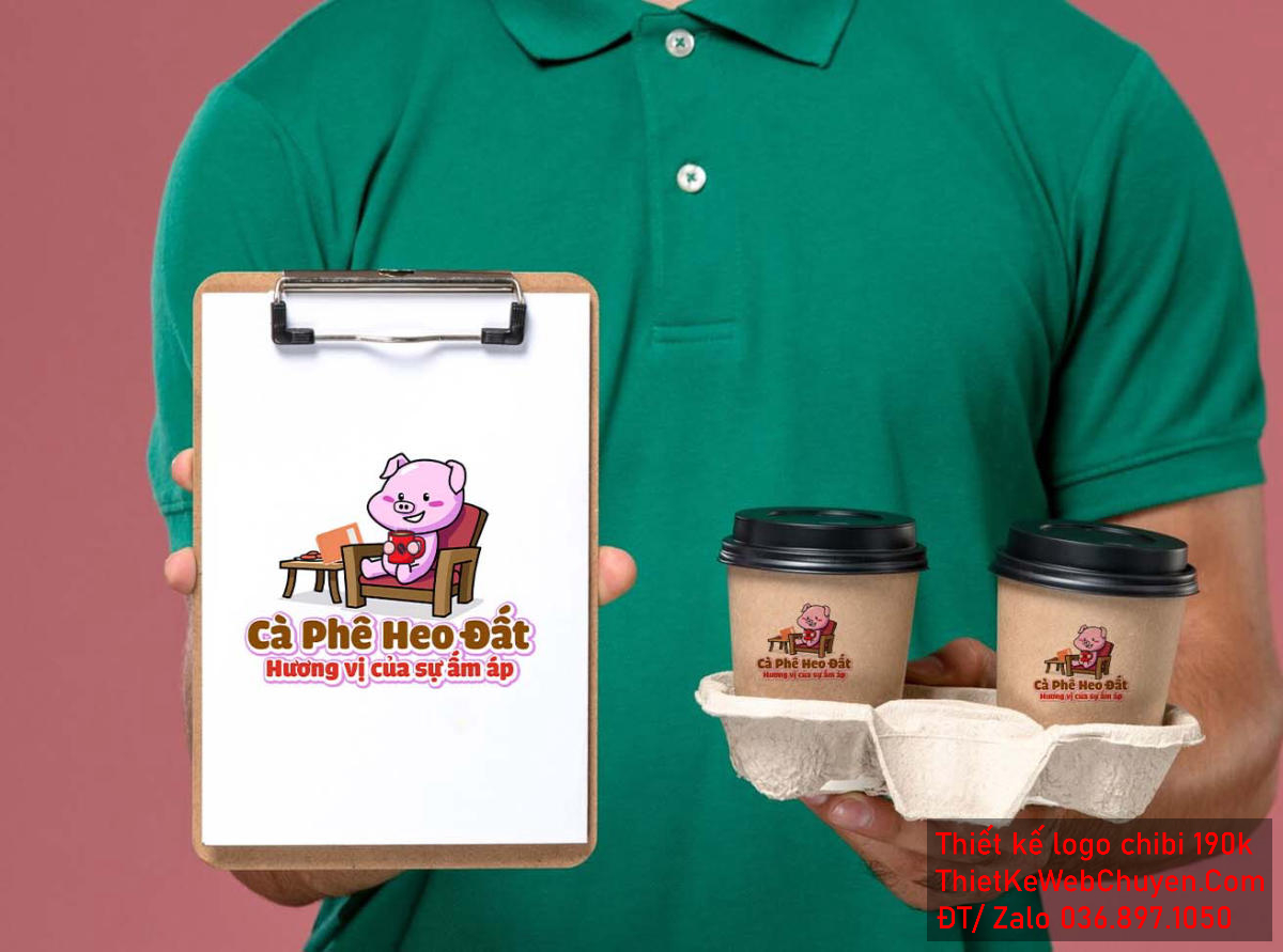 Vẽ chibi chú heo con dễ thương đang uống cà phê trên ghế sô pha để thiết kế logo Vẽ chibi chú heo con dễ thương đang uống cà phê trên ghế sô pha để thiết kế logo