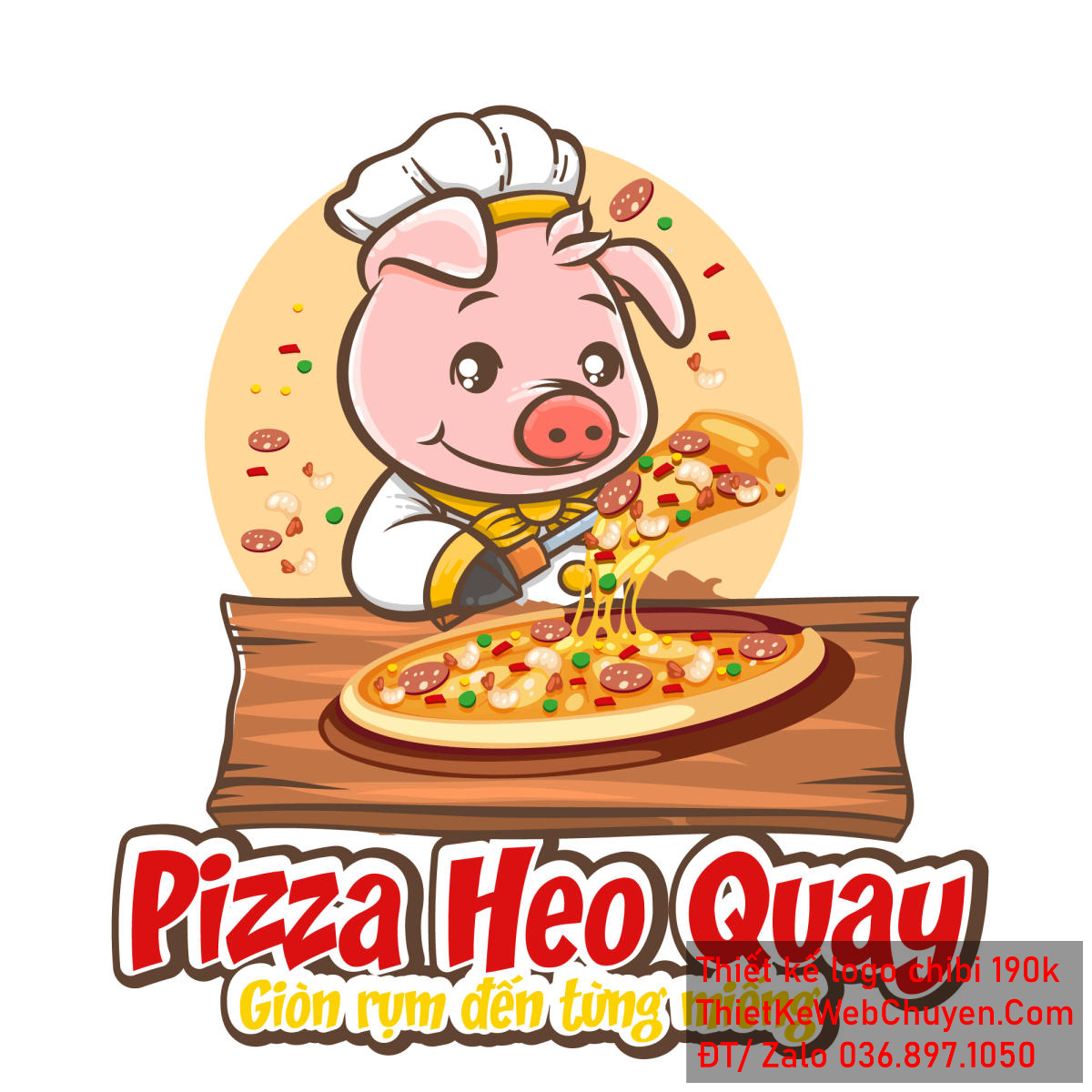 Vẽ chibi chú heo đầu bếp bán pizza ngon giòn rụm để thiết kế logo Vẽ chibi chú heo đầu bếp bán pizza ngon giòn rụm để thiết kế logo