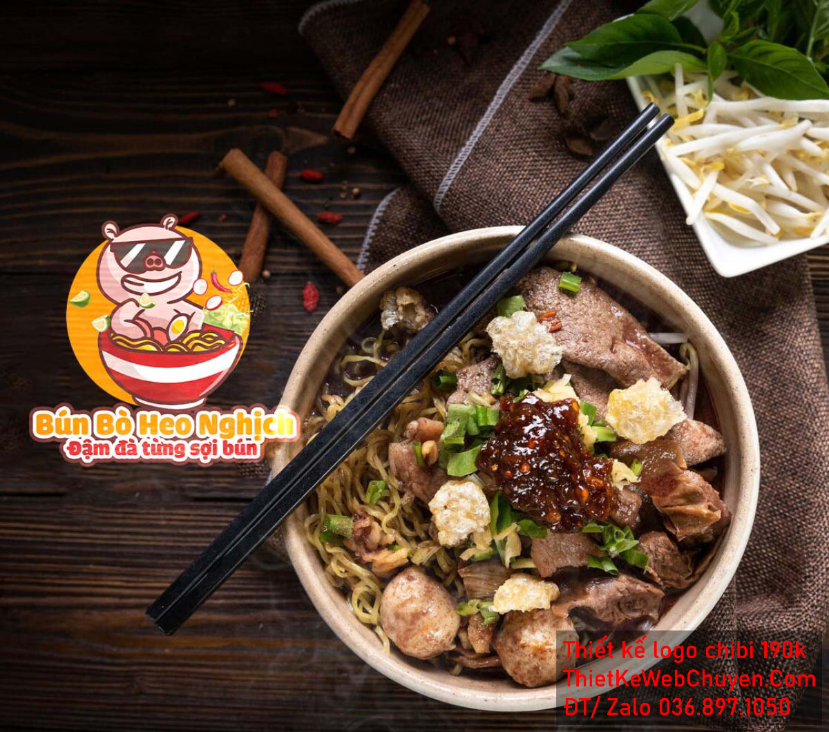 Vẽ chibi chú heo đeo kính cá tính đang ăn bún bò để thiết kế logo Vẽ chibi chú heo đeo kính cá tính đang ăn bún bò để thiết kế logo