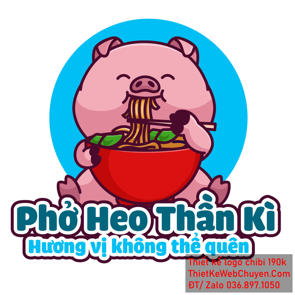 Vẽ chibi chú heo mũm mĩm đăn ăn mì vui vẻ để thiết kế logo Vẽ chibi chú heo mũm mĩm đăn ăn mì vui vẻ để thiết kế logo