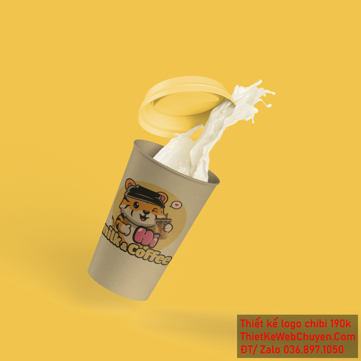 Vẽ chibi chú hổ vàng đeo mũ đen bán trà sữa để thiết kế logo 2