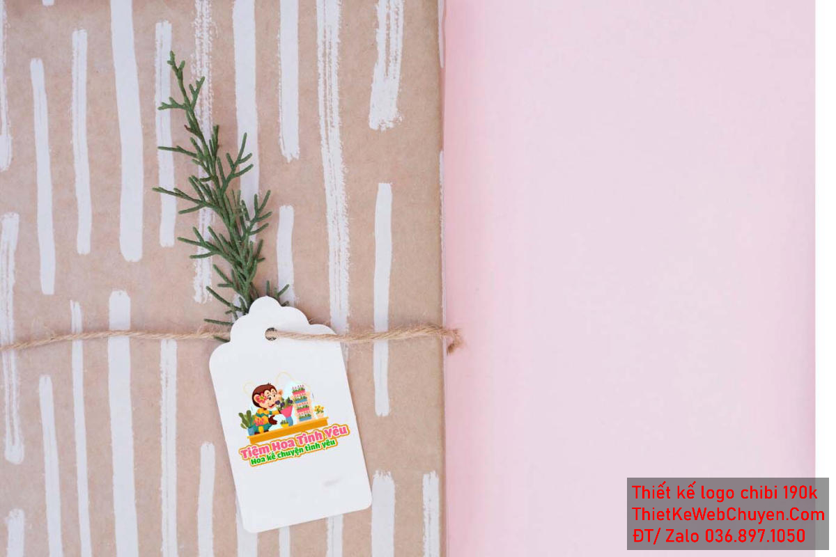 Vẽ chibi chú khỉ cài hoa trên tai đang bán hoa để thiết kế logo Biến thể Logo Chibi Khỉ Cài Hoa