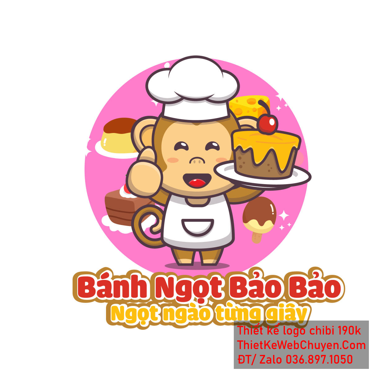 Vẽ chibi chú khỉ đầu bếp bán bánh ngọt để thiết kế logo Vẽ chibi chú khỉ đầu bếp bán bánh ngọt để thiết kế logo mẫu 1