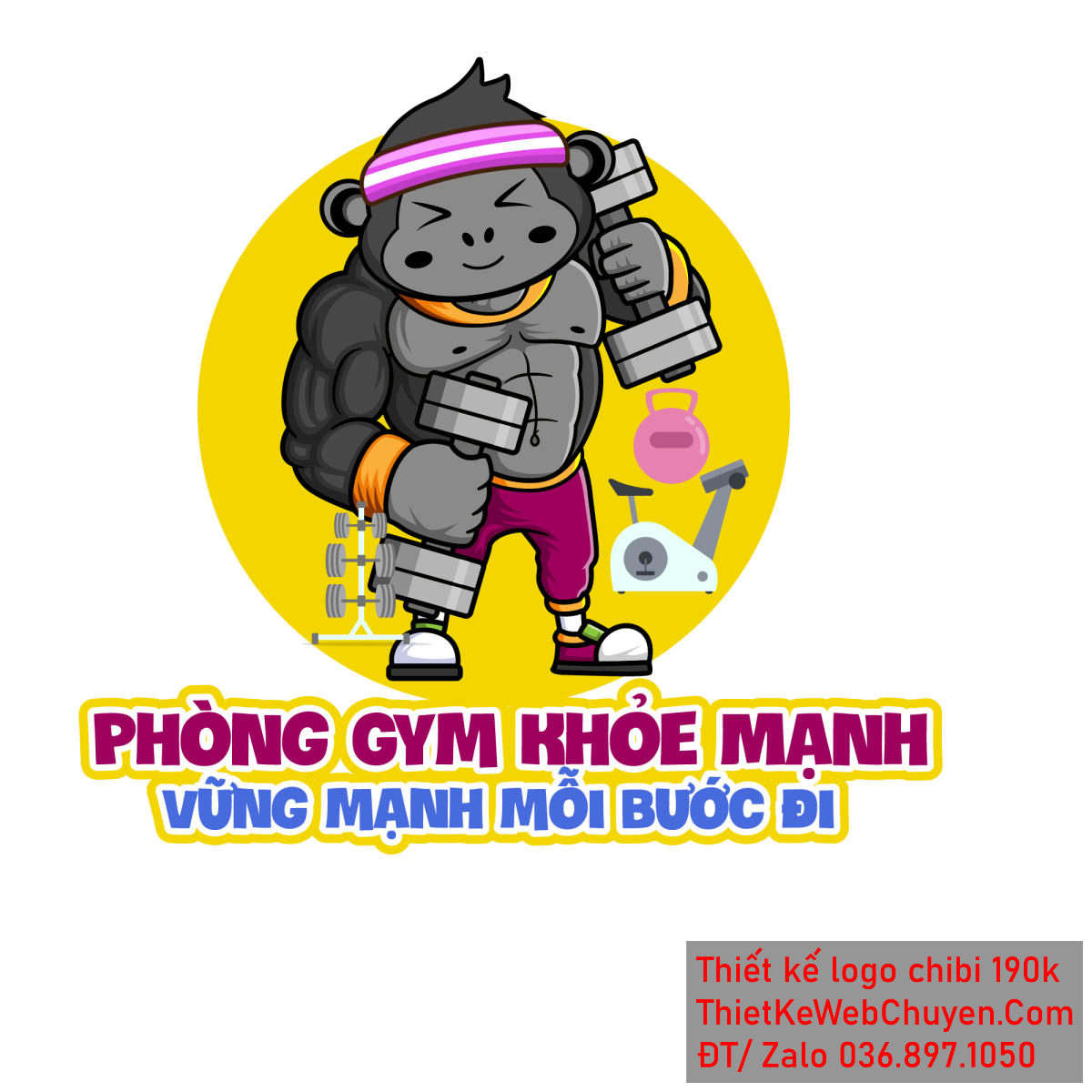 Vẽ chibi chú khỉ đen lực lưỡng đeo khăn tím tập gym để thiết kế logo Mẫu Vẽ chibi chú khỉ đen lực lưỡng đeo khăn tím tập gym để thiết kế logo